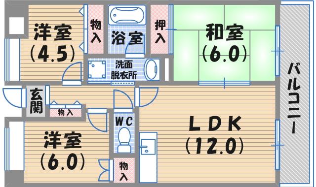 プランドール越水(3LDK/3階)の間取り写真