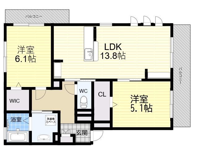 ルクリア A棟(2LDK/1階)の間取り写真