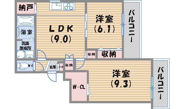 グリーン・ヒル甲東(2LDK/2階)の間取り写真