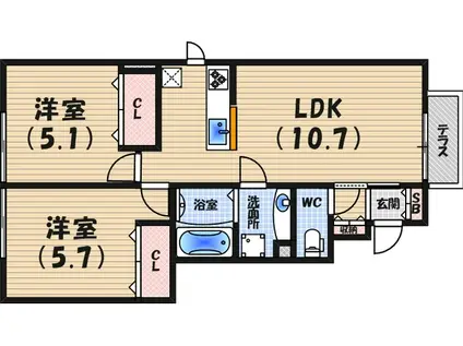 チェリーハウスⅡ A棟(2LDK/1階)の間取り写真