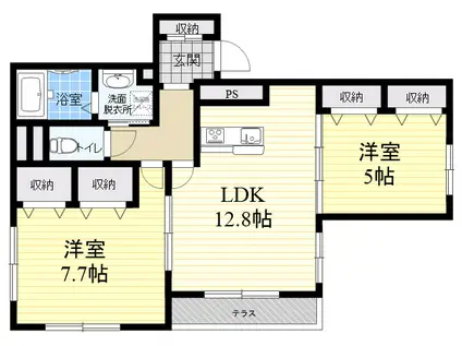 コルン コウロエン(2LDK/1階)の間取り写真