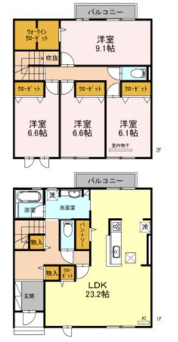 六麓荘ヒルズ E棟(4LDK/1階)の間取り写真