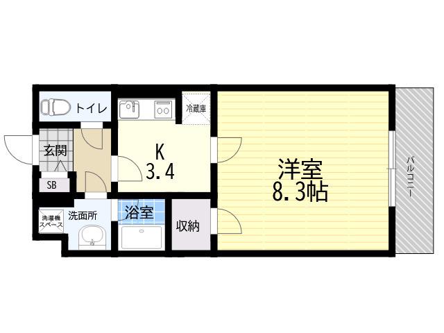 SAIEN西宮(1K/3階)の間取り写真