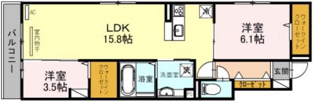 ローズコート西宮北口(2LDK/3階)の間取り写真