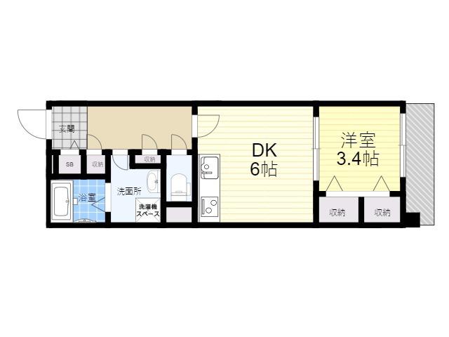 レゾナンス西宮北口(1DK/4階)の間取り写真