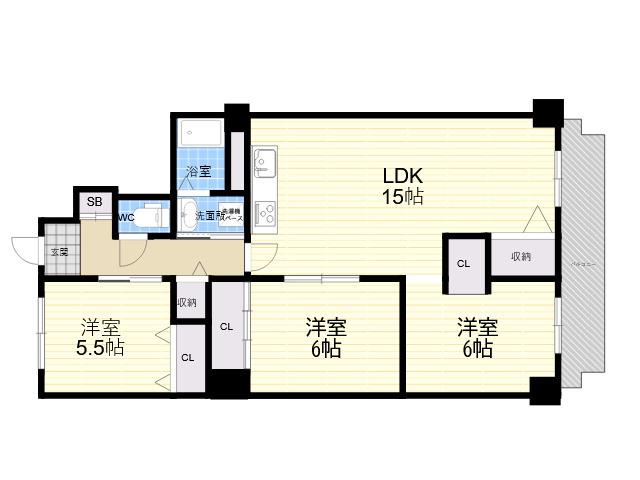 フェルザ西宮(3LDK/7階)の間取り写真