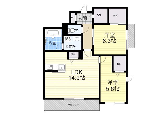 AZURE 天道町(2LDK/3階)の間取り写真