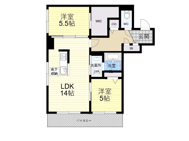 AZURE 天道町(1LDK/2階)の間取り写真