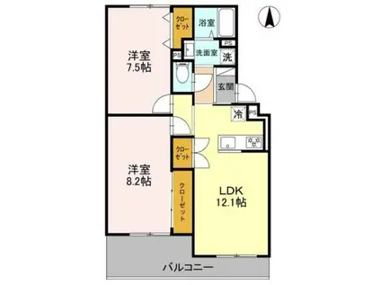 北仁川シティハイツ(2LDK/2階)の間取り写真