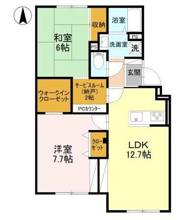北仁川シティハイツ(2SLDK/1階)の間取り写真