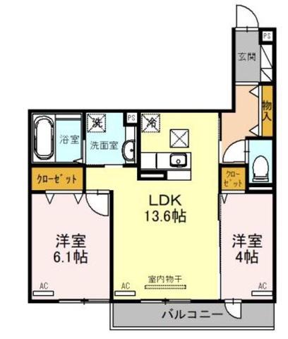 SAKURA甲子園三保町(2LDK/1階)の間取り写真