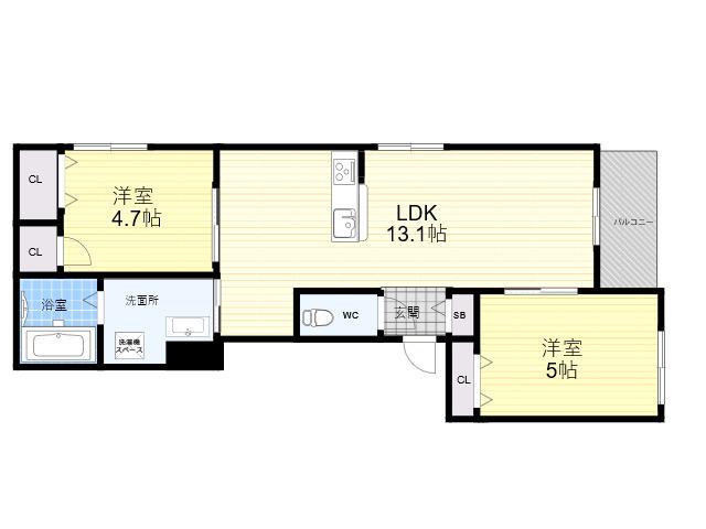 HEBELMAISON甲子園口2丁目(2LDK/3階)の間取り写真