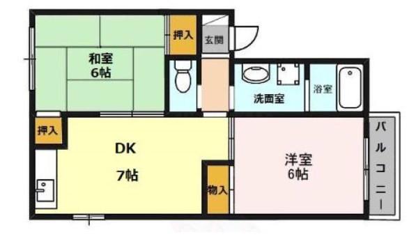 ソレアード北仁川(2DK/2階)の間取り写真