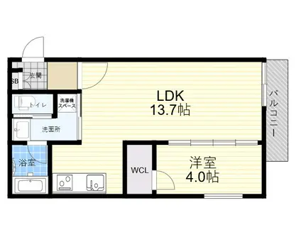ウェルスクエア西宮甲東園(1LDK/2階)の間取り写真