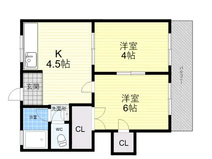 濱田マンション(2K/1階)の間取り写真