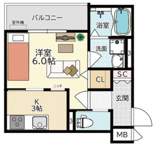コスモガーデン光明町(1K/1階)の間取り写真