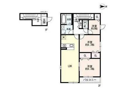 MAISON DE HIRO 2(3LDK/2階)の間取り写真