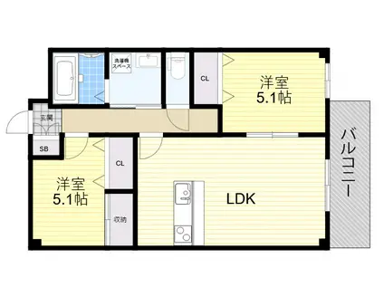  リヴェール西宮(2LDK/2階)の間取り写真