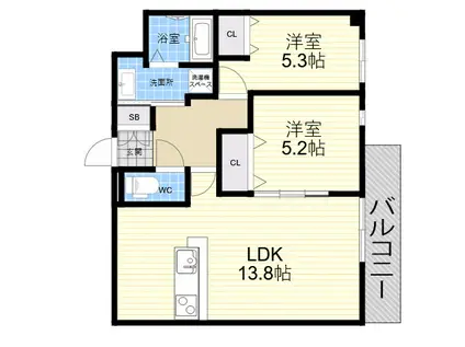  リヴェール西宮(2LDK/1階)の間取り写真