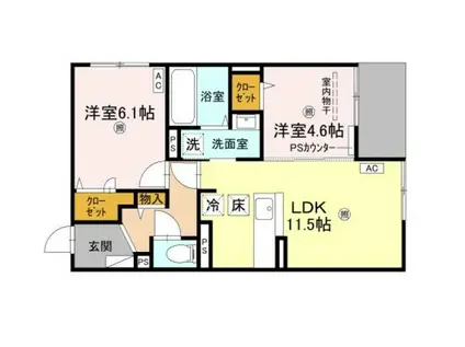 シーグレース浜甲子園(2LDK/1階)の間取り写真