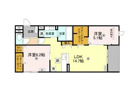 シーグレース浜甲子園(2LDK/1階)の間取り写真