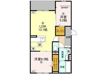 シーグレース浜甲子園(2LDK/1階)の間取り写真