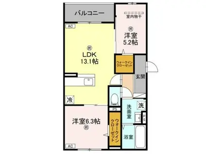 シーグレース浜甲子園(2LDK/2階)の間取り写真