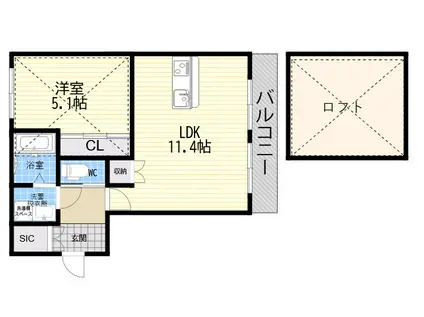 MICAELENOKURAKUEN(1LDK/2階)の間取り写真