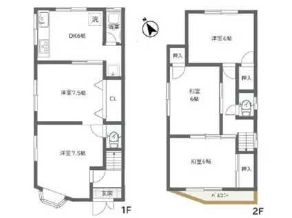 JR東海道・山陽本線 甲子園口駅 徒歩10分 2階建 築36年(5DK)の間取り写真