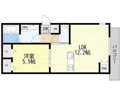 西宮市田代町ヘーベルメゾン(1LDK/1階)の間取り写真