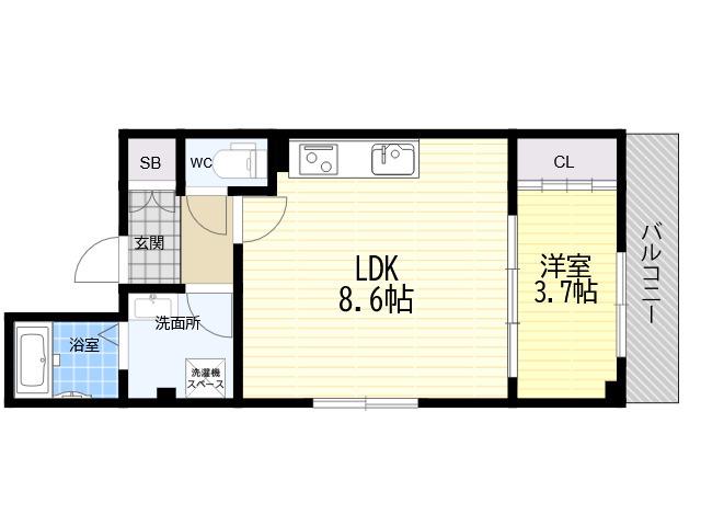 ルクス西宮北口(1LDK/2階)の間取り写真