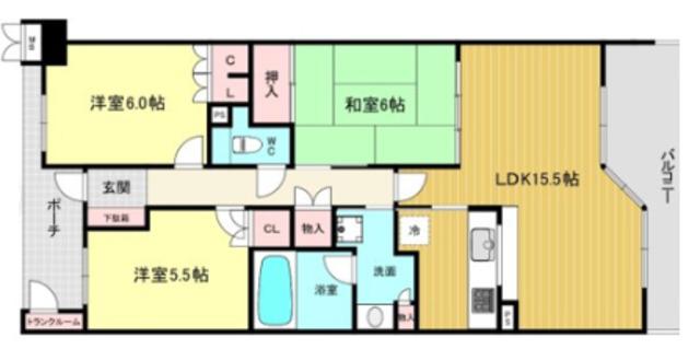 ジオ西宮仁川ソルコリーナ(3LDK/3階)の間取り写真