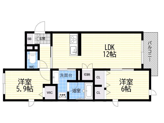 ブルーメ夙川(2LDK/3階)の間取り写真
