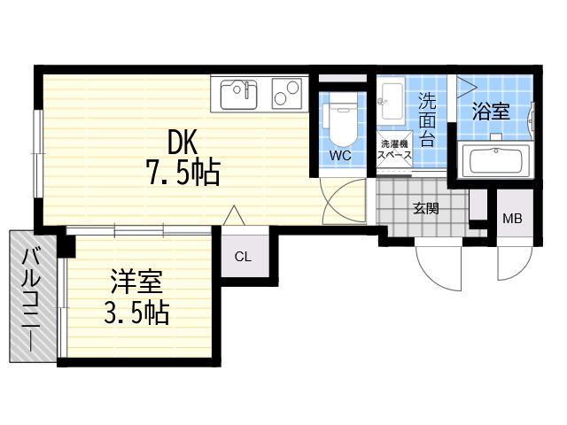 AQUAMARINE西北(1DK/1階)の間取り写真