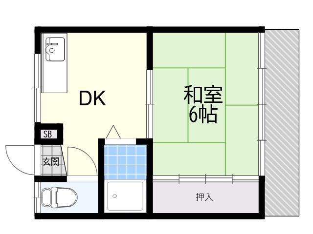 第2司マンション(1DK/2階)の間取り写真