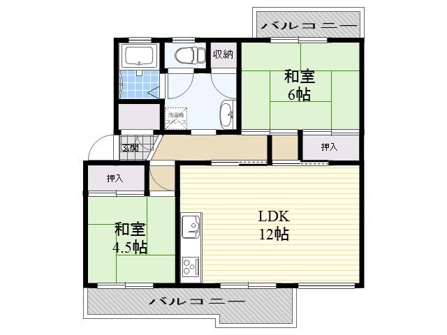 男山第4307棟(2LDK/3階)の間取り写真