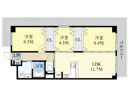日商岩井中津マンション(3LDK/6階)の間取り写真