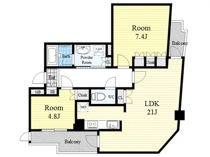ディーグラフォート大阪NYタワー肥後橋(2LDK/7階)の間取り写真