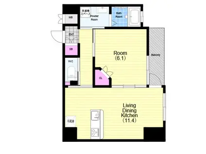 KONA天神橋(1LDK/3階)の間取り写真