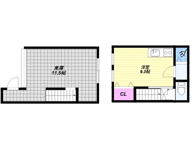 寝屋川市大成町ガレージハウス(ワンルーム/1階)の間取り写真