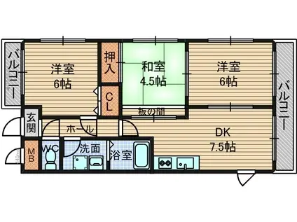 ヒルデスハイム(3DK/1階)の間取り写真