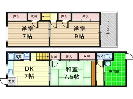阪急神戸本線 園田駅 徒歩12分 2階建 築51年(2LDK)の間取り写真