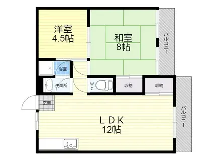 東園田マンション(2LDK/3階)の間取り写真