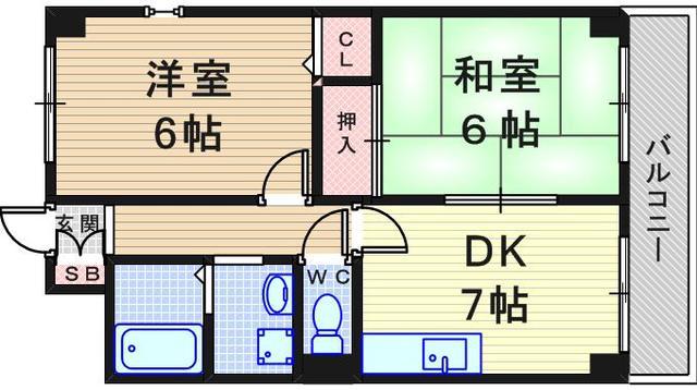 ヴィエール緑翠苑(2DK/2階)の間取り写真