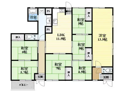 ハイツ英和(7LDK/1階)の間取り写真