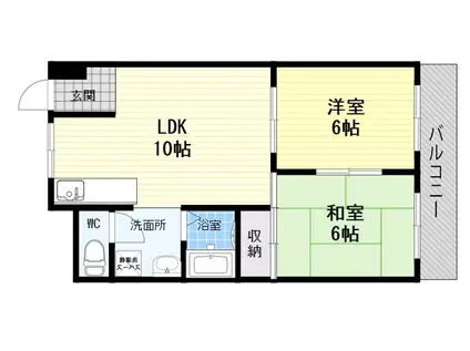 シャトー福(2LDK/6階)の間取り写真