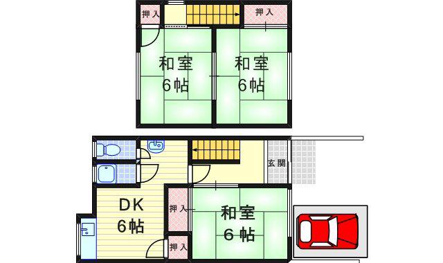 阪急神戸本線 園田駅 徒歩17分 2階建 築52年(3DK)の間取り写真