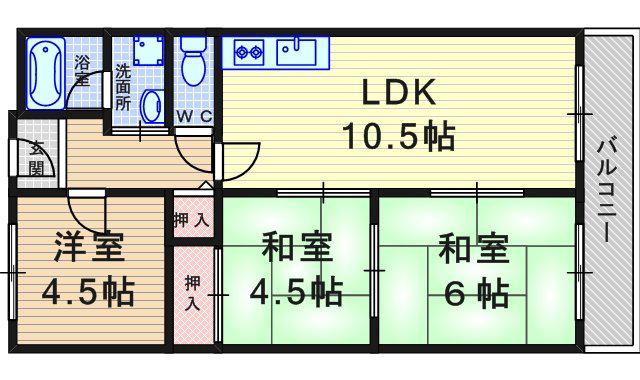 グリーンハイツ利倉(3LDK/3階)の間取り写真