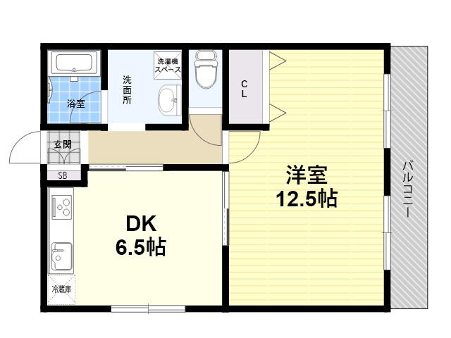 若王寺マンション(1DK/1階)の間取り写真