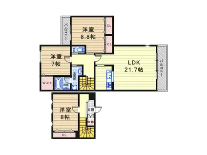 ソレイユ東園田(3LDK/2階)の間取り写真